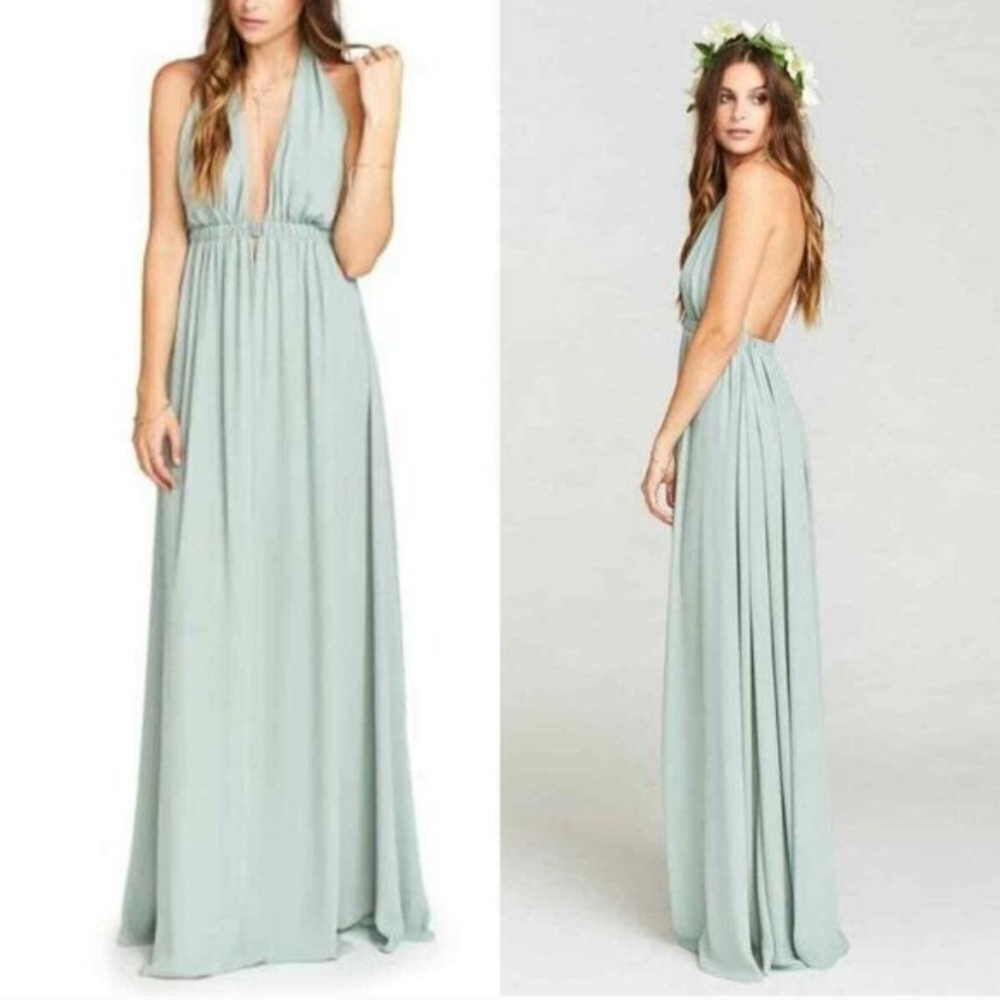 NWT Show Me Your Mumu Ava Maxi Dres Silver Sage DeepV Size Small Prom Homecoming
